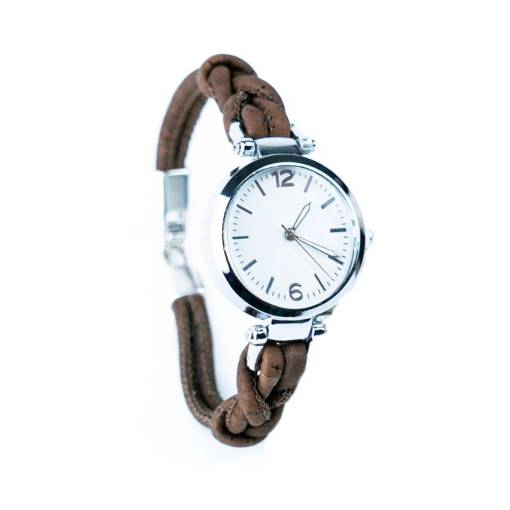 Foto - Dámske korkové hodinky eco-friendly - Splietané, hnede