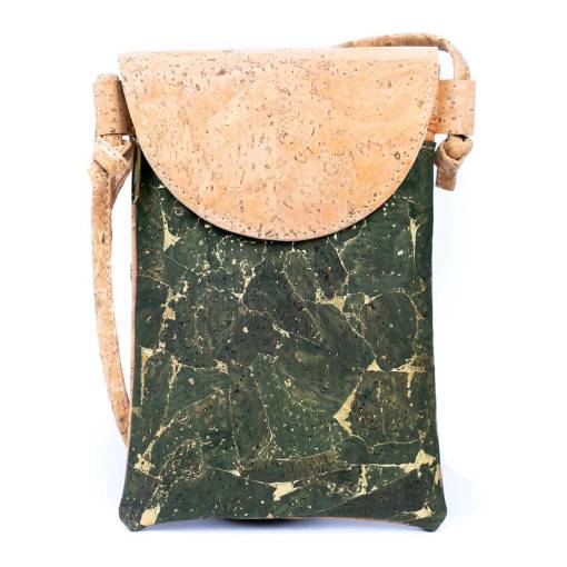 Foto - Malá korková kabelka na mobilný telefón - Olivovo zelená so zlatými prvkami