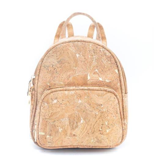 Foto - Klasický korkový batôžtek - Natural so zlatými prvkami